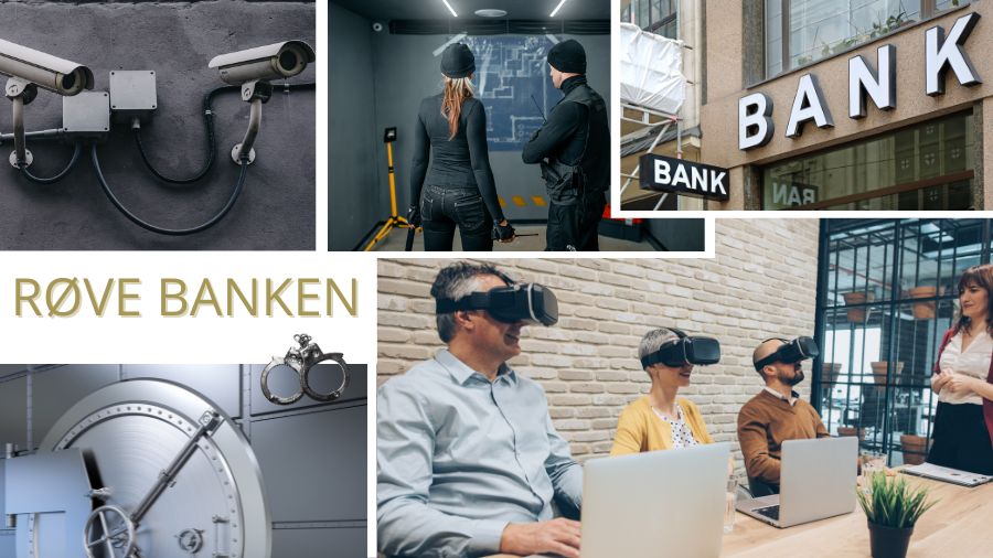 En gruppe mennesker er samlet for at udføre teambuilding for firmaet. De har VR-briller på og er klar til at tage på en virtuel rejse sammen.