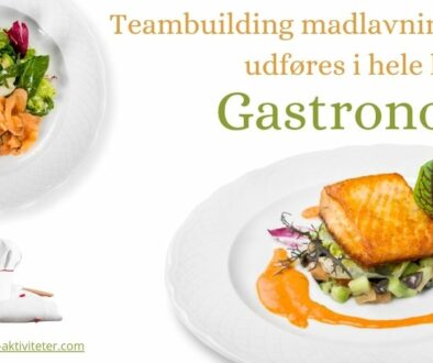 To tallerkener med mad vises på et billede med teksten 'teambuilding madlavning og gastronomi'.