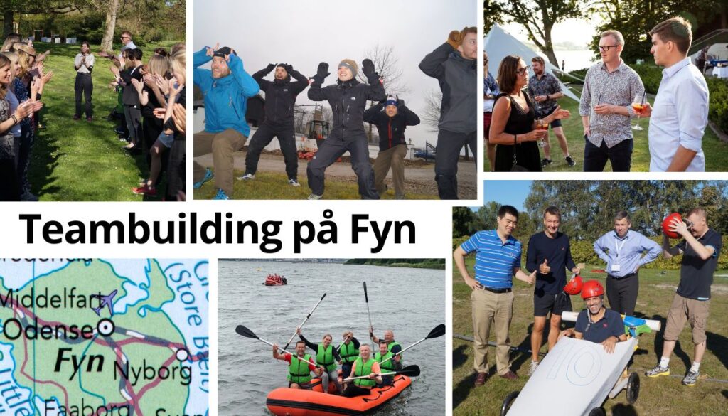 Billedetekst: ''Teambuilding på Fyn" Udendørs aktiviteter, teamwork på vandet, kreativ konkurrence og socialt samvær i smukke omgivelse.